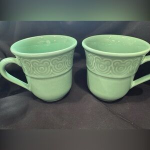 2 Vintage 90’s Disney Hidden Mickey Emboss  Ceramic Teal Mug Made inPortugal 8oz
